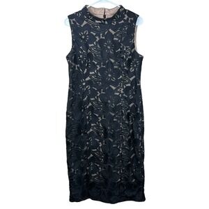 Adrianna Papell Evening Black Lace Overlay Illusion Cocktail Dress - Women's 12